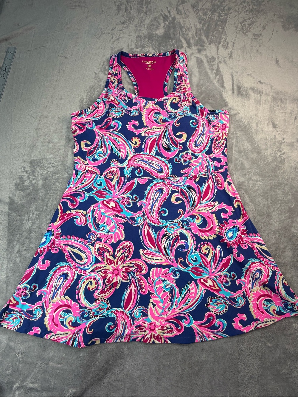 Lilly Pulitzer Girls Navy Pink Floral Paisley Tank Dress Summer Woman’s Beach XL